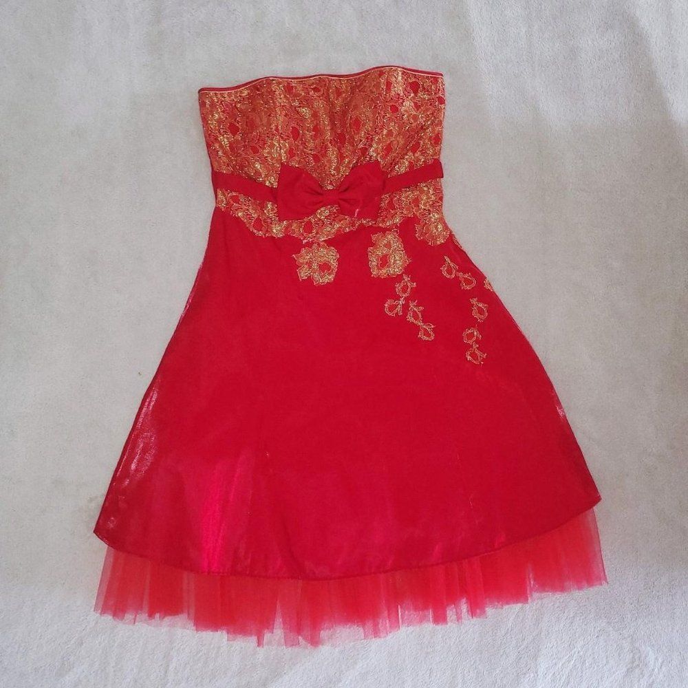 foral embroidery tutu puff a-line sleeveless strapless formal dress w/ bowtie
